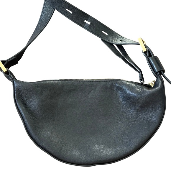 AllSaints Leather Half Moon Crossbody Bag Black - Picture 4 of 8